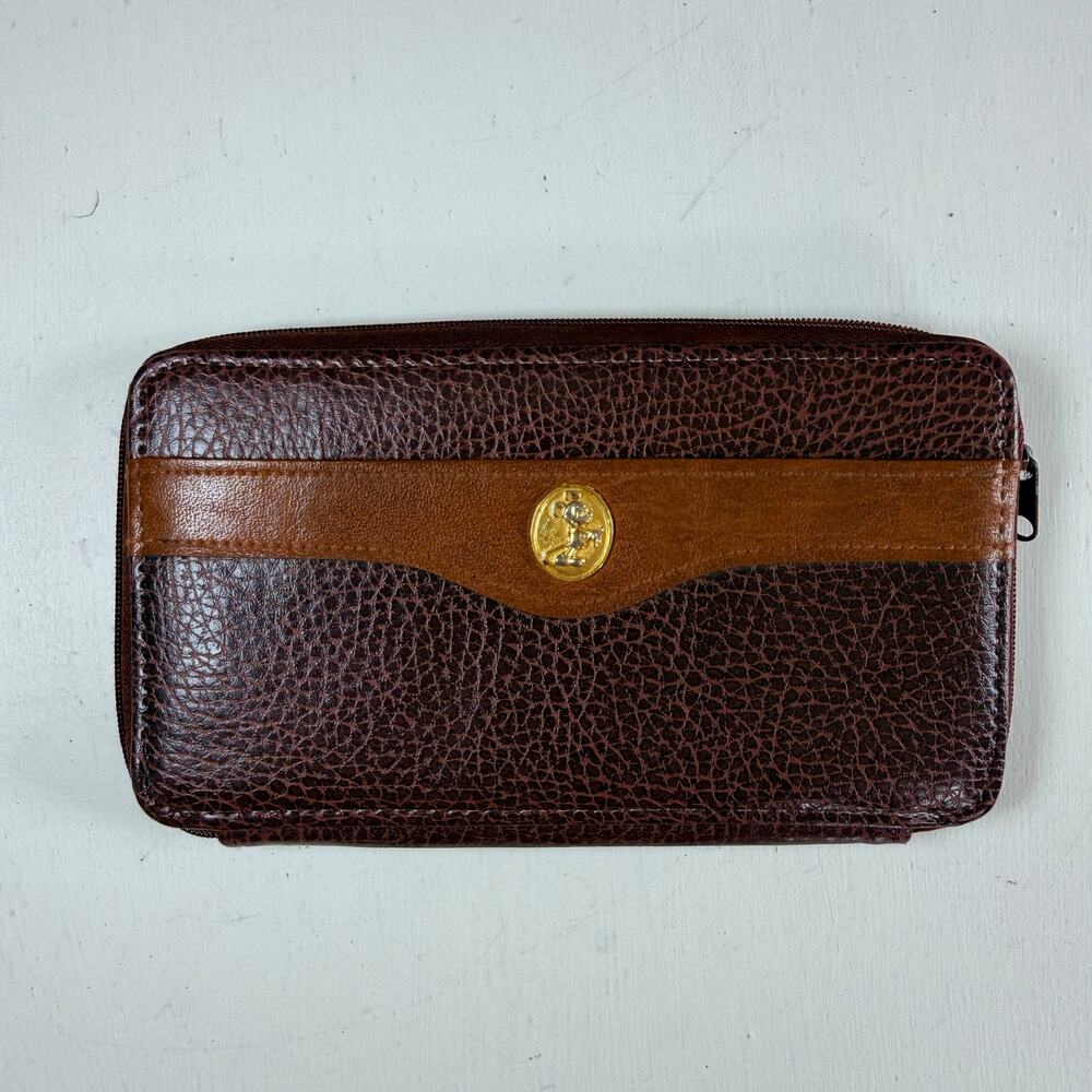 Vintage Disney Mickey Mouse Wallet Faux Leather Continental Organizer Checkbook